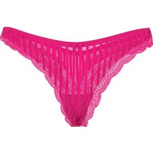 Victoria's Secret Tease Transparan Çizgili Derin Bacak Kesim Tanga - Büyülü Pembe