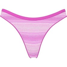 Pink Seamless Derin Bacak Kesim Tanga - Pembe Çizgili