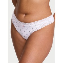 Lace Tri̇m Pamuklu Tanga - Beyaz Çiçekli