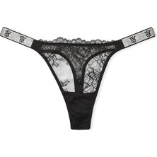 Very Sexy Işıltılı Askılı Gül Dantelli Külot - Siyah