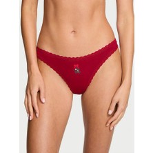 Lace Trim Esnek Pamuklu Dantel Belli Tanga - (Tek Renk)
