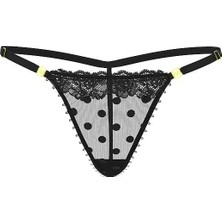 Very Sexy Tül Puantiyeli Dantelli V-String Külot - (Tek Renk)