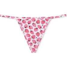 Pink Pamuklu V-String Külot - Çilek Baskılı