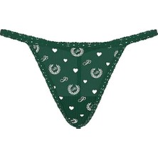 Pink Pamuklu V-String Külot - Yeşil Kalp Baskılı