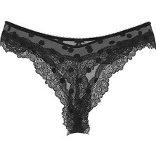 Victoria's Secret Tease Transparan Puantiyeli Derin Bacak Kesim Tanga - Siyah