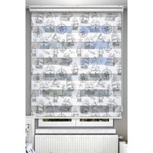 Avart Digital Yelkenli Çapa Pusula Deniz Temalı Zebra Stor Perde (Gri) - Dijital Baskılı Zebra Stor Perde