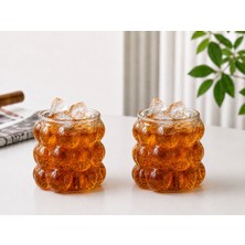 Tunay 2 Adet  Kabartmalı Borosilikat Cam Kulpsuz Kupa BARDAK-350 ml