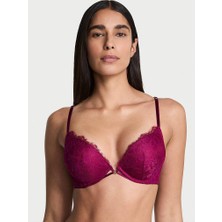 Very Sexy Bombshell Iki Beden Büyük Gösteren Gül Dantelli Push-Up Sütyen - Bordo