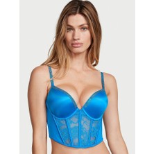 Very Sexy Bombshell 2 Beden Büyük Gösteren Işıltılı Askılı Push-Up Büstiyer - Mavi Şok