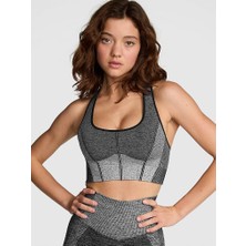 Pink Seamless Marl Uzun Sporcu Sütyeni - Kırçıllı Koyu Gri