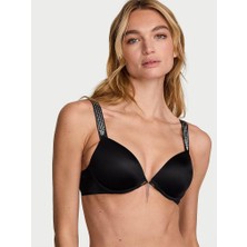 Very Sexy Ombré Çizgili Işıltılı Askılı Push-Up Sütyen - Siyah