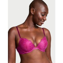 Very Sexy Gül Dantelli Push-Up Sütyen - Şok Pembe