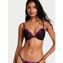 Very Sexy Cherry Işlemeli Push-Up Sütyen - Siyah Işlemeli