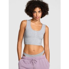 Pink All-Day Pamuklu Henley Sporcu Sütyeni - Kırçıllı Gri
