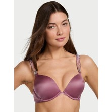 Very Sexy Bombshell Işıltılı Askılı 2 Beden Büyük Gösteren Push-Up Sütyen - Mor Buhar