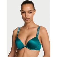 Very Sexy Bombshell Işıltılı Askılı 2 Beden Büyük Gösteren Push-Up Sütyen - Koyu Turkuaz