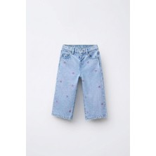 Babyilay Kız Çocuk Fiyonk Nakışlı Balloon Fit Kot Pantolon - Beli Lastikli Jean