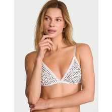 Victoria's Secret Dantelli Desteksiz Üçgen Bralet - Siyah Beyaz Puantiyeli