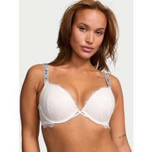 Very Sexy Işıltılı Askılı Dantelli Push-Up Sütyen - Hindistan Cevizi Beyazı