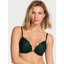Very Sexy Bombshell Iki Beden Büyük Gösteren Dantelli Işıltılı Push-Up Sütyen - Koyu Yeşil