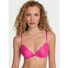 Very Sexy Gül Dantelli Hafif Dolgu Destekli Dekolteli Demi Sütyen - Ultra Pembe