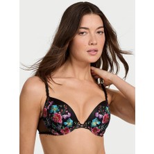 Very Sexy Işlemeli Push-Up Sütyen - Siyah Çiçekli