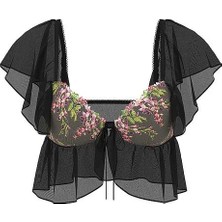 Dream Angels Işlemeli Volan Kollu Sütyen - Siyah Wisteria
