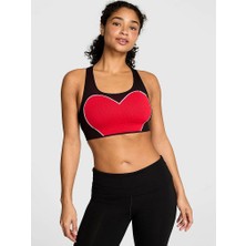 Pink Seamless Kalp Desenli Racerback Sporcu Sütyeni - Siyah Kırmızı
