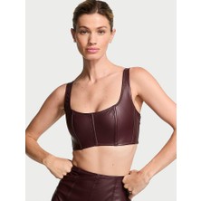 Very Sexy Deri Görünümlü Mini Büstiyer - Bordo