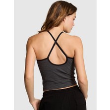 Pink All Day Pamuklu Halter Yaka Üst - Kırçıllı Koyu Gri