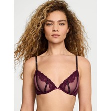 Very Sexy Işıltılı Dantelli Desteksiz Dekolteli Demi Sütyen - Bordo
