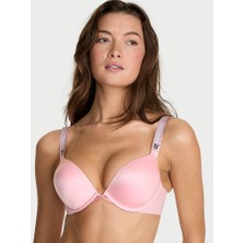 Very Sexy Bombshell Işıltılı Askılı 2 Beden Büyük Gösteren Push-Up Sütyen - Açık Pembe