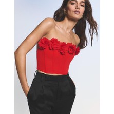 Dream Angels Gül Detaylı Straplez Büstiyer - Kırmızı