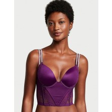 Very Sexy Işıltılı Çift Askılı Dantelli Push-Up Korse Büstiyer - Mürdüm