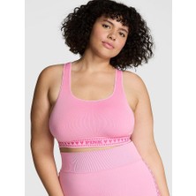 Pink Seamless Kalpli Kare Yaka Longline Sporcu Sütyeni - (Tek Renk)