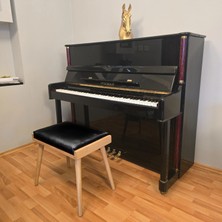 Hasağaç Siyah Deri Natural Ahşap Konik Ayaklı Ergonomik Modern Piyano Taburesi