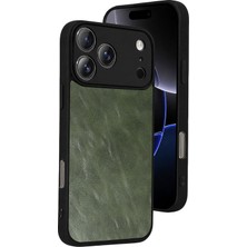Hatreds Apple iPhone 17 Pro Kılıf Deri Tasarımlı Kamera Korumalı Darbe Emici Silikon Kılıf - Yeşil