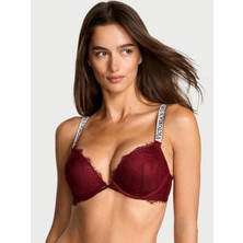 Very Sexy Bombshell Iki Beden Büyük Gösteren Işıltılı Askılı Dantelli Push-Up Sütyen - (Tek Renk)