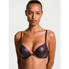 Very Sexy Bombshell 2 Beden Büyük Gösteren Deri Görünümlü Push-Up Sütyen - (Tek Renk)