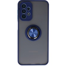 Hatreds Samsung Galaxy A23 4g Kılıf Buzlu Saydam Yapılı Yüzüklü Standlı Kamera Korumalı Silikon Kılıf - Lacivert