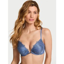 Very Sexy Bombshell Iki Beden Büyük Gösteren Denim Dantelli Push-Up Sütyen - Jean Mavisi