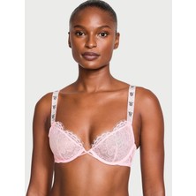 Very Sexy Işıltılı Askılı Desteksiz Dantelli Dekolteli Demi Sütyen - (Tek Renk)