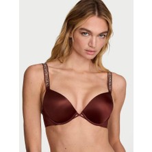 Very Sexy Bombshell Işıltılı Askılı 2 Beden Büyük Gösteren Push-Up Sütyen - Koyu Kahve