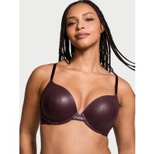 Very Sexy Deri Görünümlü Push-Up Sütyen - Bordo