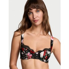Very Sexy Atelıer Victoria's Secret Saten Dantel Kenarlı Hafif Dolgu Destekli Balkonet Sütyen - Siyah Güller