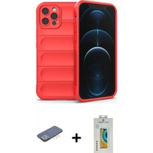 Pileli Store Pilelistore™ iPhone 12 Pro Kılıf Atlas Koleksiyonu - Siyah Polymer Nano Ekran Koruyucu + Renkli Kamera Lens Koruma Cam - Yl