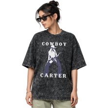 Sevbano Beyonce Cowboy Carter Şarkıcı Ön Baskılı Unisex Oversize Eskitme Yıkamalı Tişört