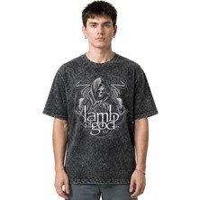 Sevbano Lamb Of God Rock Metal Müzik Grubu Ön Baskılı Unisex Oversize Eskitme Yıkamalı Tişört