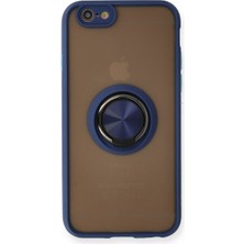 Hatreds Apple iPhone 6 Kılıf Buzlu Saydam Yapılı Yüzüklü Standlı Kamera Korumalı Silikon Kılıf - Lacivert