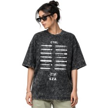 Sevbano Sza Rapper Şarkıcı Ön Baskılı Unisex Oversize Eskitme Yıkamalı Tişört